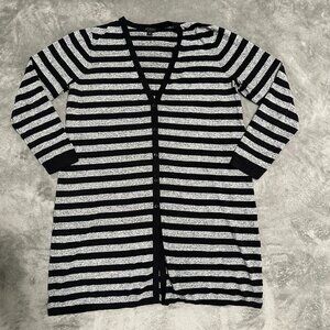 J. Jill Wearever Collection Gray Black Long Line Striped Cardigan Women's LARGE